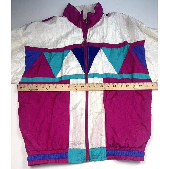 VTG 1980s BOLD SPIRIT Womens SMALL Jewel Tone Nylon Zip-Up Windbreaker JACKET - Picture 5 of 10
